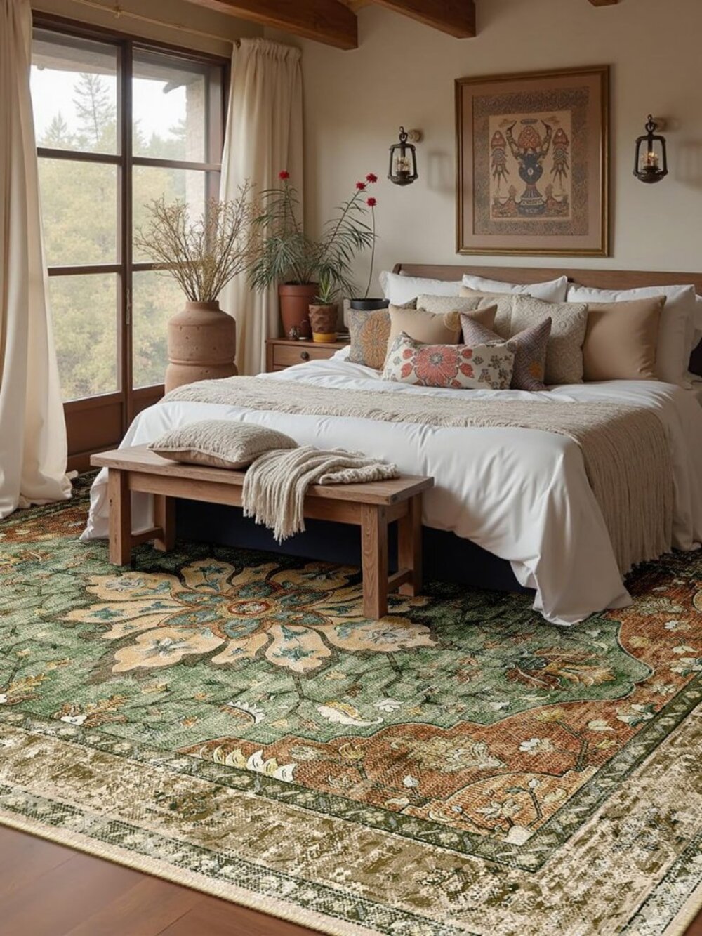 Washable Area Rug, 8'x10', Brick/Brown/Green - Picture 4 of 8